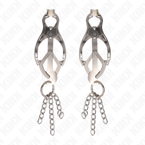 KINK - PINÇAS DE TREVO JAPONÊS COM PEQUENAS CORRENTES PRATA