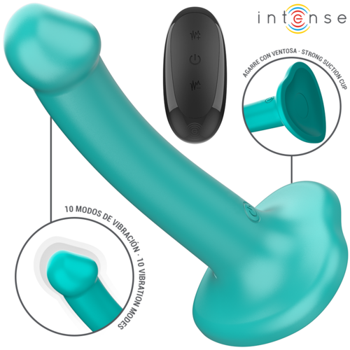 INTENSE - KATIE Vibrador com ventosa, 10 vibrações, azul escuro, controle remoto.