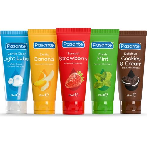 PASANTE - PACK LUBRIFICANTES SABORES SORTIDOS 5 UNIDADES X 15 ML
